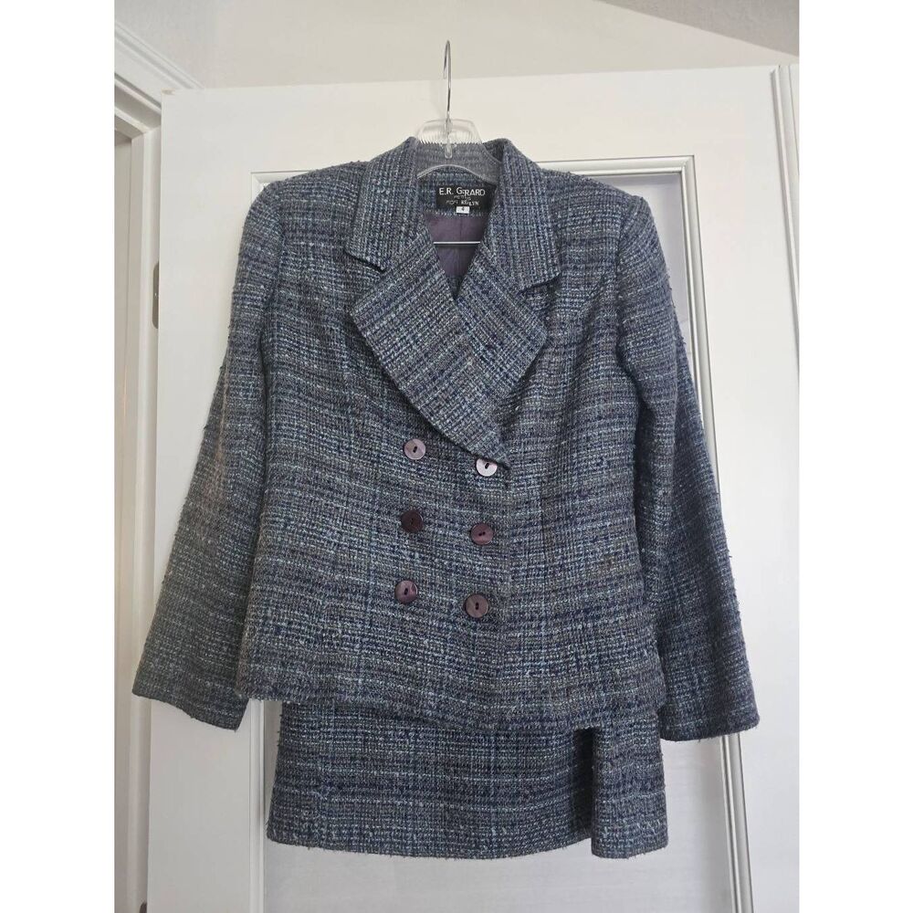 Women's Vintage E.R. Gerard for Renlyn Tweed Double Breasted Skirt Suit Set Blue
